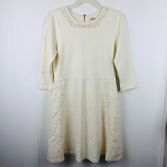 Eliza J. Womens Sweater Dress with Lace Overlays Large - Picture 4 of 15